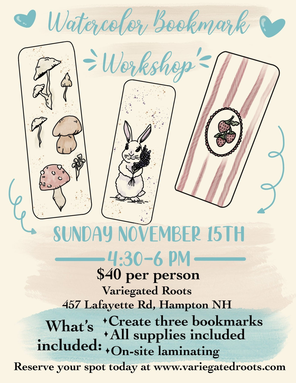November 15th – Watercolor Bookmark Workshop - Variegated Roots